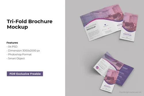 三折页小册子传单设计提案展示样机PSD模板 Tri-Fold Brochure Mockup