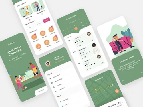 家政服务平台移动UI界面设计素材 Home Cleaning Mobi
