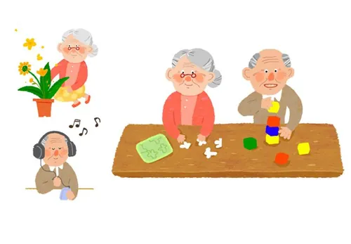 插花积木老年生活预防痴呆高清PSD分层插画素材 ti246a5807