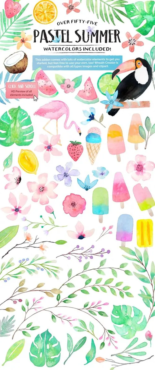 手绘水彩花环设计素材 Universal Wreath Cr