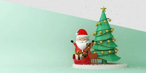 圣诞节3D渲染卡通可爱新年快乐场景PSD分层插画素材 Merry christmas happy new year