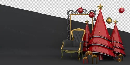 圣诞节3D渲染卡通可爱新年快乐场景PSD分层插画素材 Merry christmas happy new year