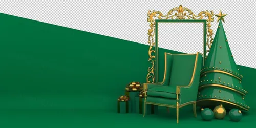 圣诞节3D渲染卡通可爱新年快乐场景PSD分层插画素材 Merry christmas happy new year