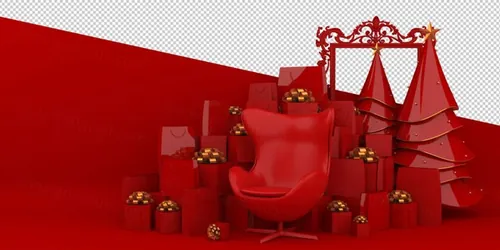 圣诞节3D渲染卡通可爱新年快乐场景PSD分层插画素材 Merry christmas happy new year