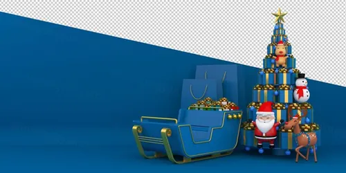 圣诞节3D渲染卡通可爱新年快乐场景PSD分层插画素材 Merry christmas happy new year