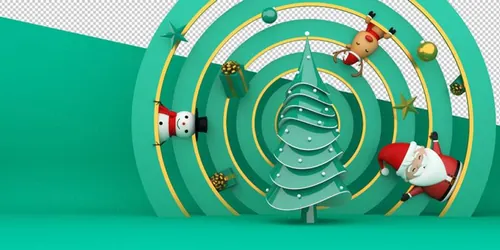 圣诞节3D渲染卡通可爱新年快乐场景PSD分层插画素材 Merry christmas happy new year