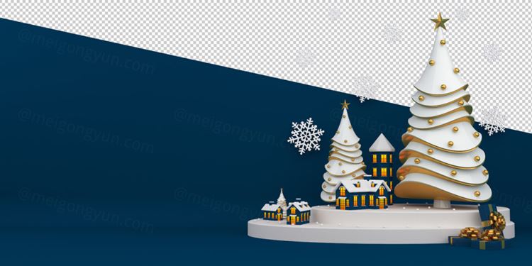 圣诞节3D渲染卡通可爱新年快乐场景PSD分层插画素材 Merry christmas happy new year