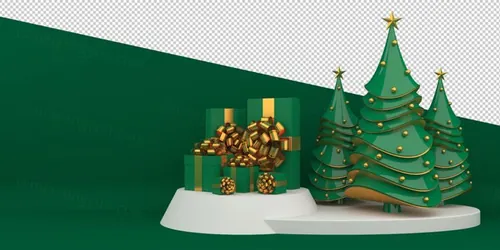 圣诞节3D渲染卡通可爱新年快乐场景PSD分层插画素材 Merry christmas happy new year