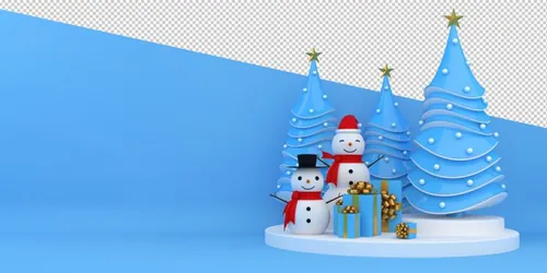 圣诞节3D渲染卡通可爱新年快乐场景PSD分层插画素材 Merry christmas happy new year
