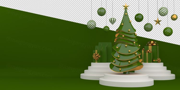 圣诞节3D渲染卡通可爱新年快乐场景PSD分层插画素材 Merry christmas happy new year