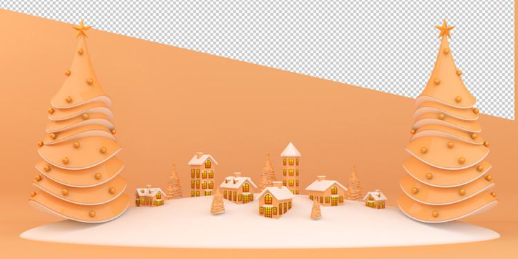 圣诞节3D渲染卡通可爱新年快乐场景PSD分层插画素材 Merry christmas happy new year