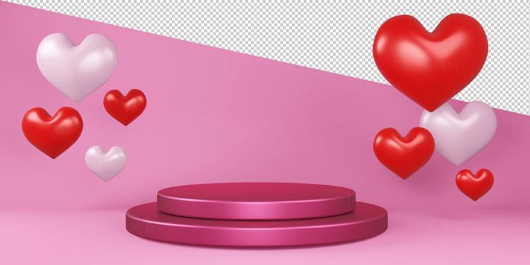 爱心气球云朵3D渲染卡通可爱场景PSD分层插画素材