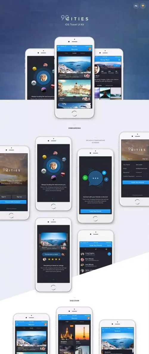 旅游项目类型的iOS APP界面UI Kits套装下载