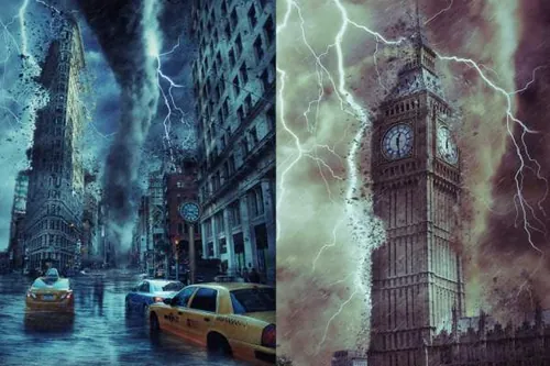 逼真的城市龙卷风灾难特效PS动作素材 Storm Photoshop Action