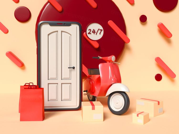 3D电子商务移动手机物流快递场景插画高清图片素材