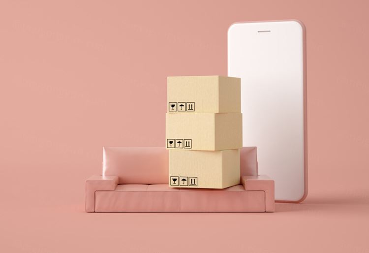 3D电子商务移动手机物流快递场景插画高清图片素材