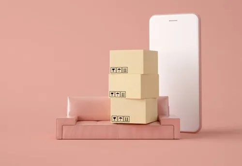 3D电子商务移动手机物流快递场景插画高清图片素材