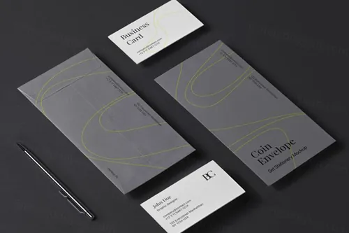 优雅的信封信笺场景品牌设计提案样机PSD模板 Coin Envelope Psd Stationery Mockup