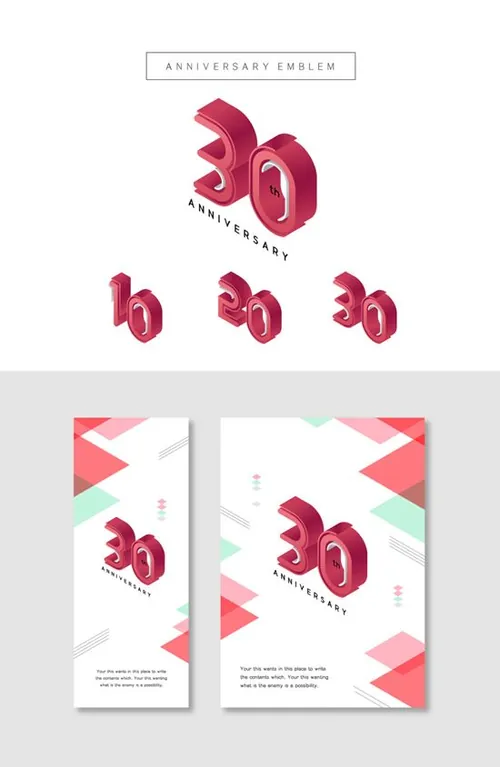 Anniversary Emblem 韩国10/20/30周年个性立体字元素AI矢量素材 ti245a12605