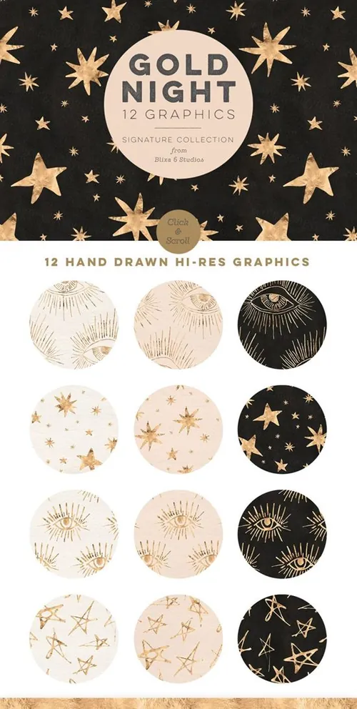 手绘金色星空元素 Gold Nights Hand Draw