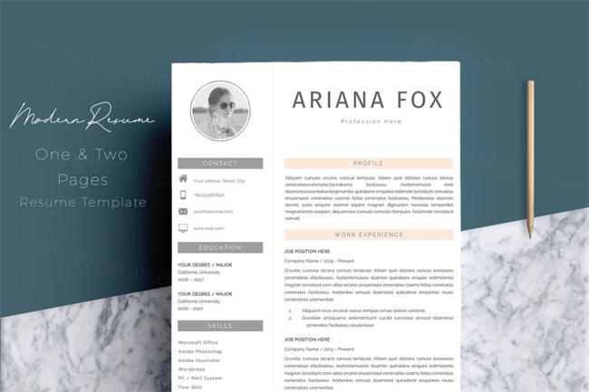 专业的简历模板 Resume Template 4 Pages