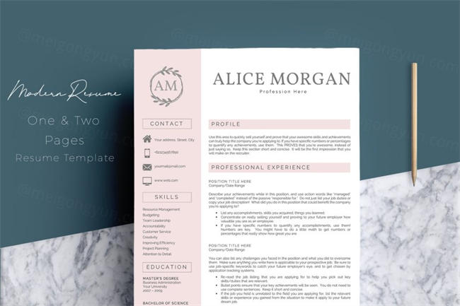 时尚简历模板 2 Pages Word Resume Template