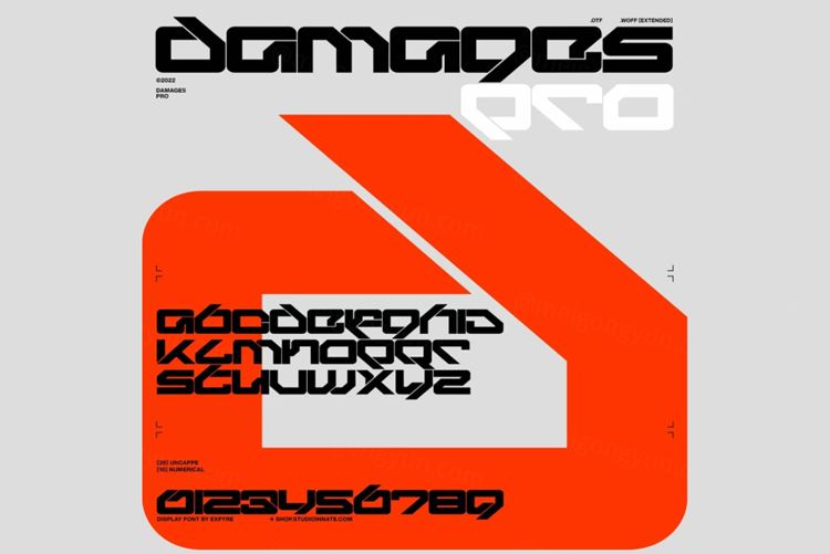 潮流未来派赛博机能工业风街头潮牌英文装饰字体素材 Studi