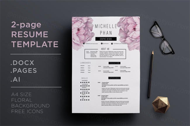 专业精美的简历模板 2 page resume template  cover letter