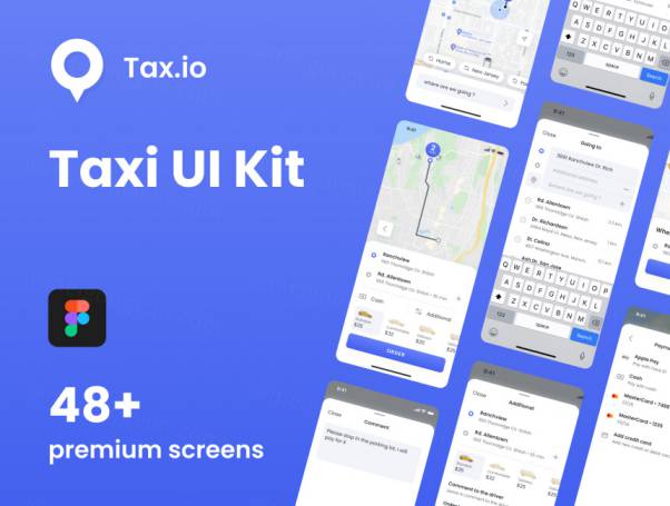 简洁干净的出租车顺风车移动APP界面UI素材 Tax.io - Tax