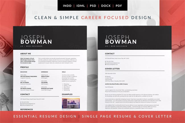 时尚简历模板 Joseph – Essential Resume