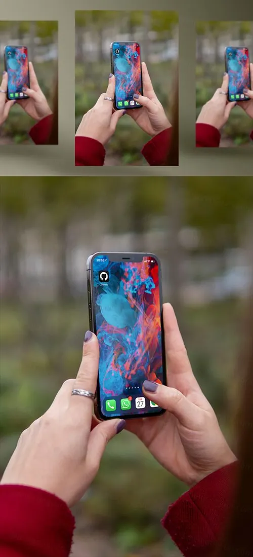 户外手持苹果手机UI样机APP设计提案贴图样机模板 iPhone 12 Pro mockup