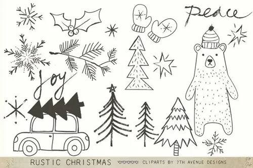 手绘圣诞节素材Rustic Christmas Cliparts