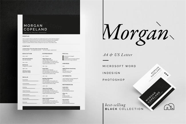 简约黑白简历模板 Morgan – Resume CV