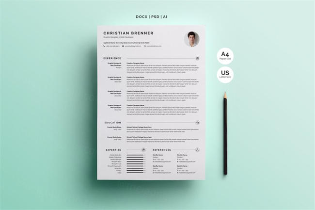 高端干净的简历模板 Clean Resume CV With Cover Letter