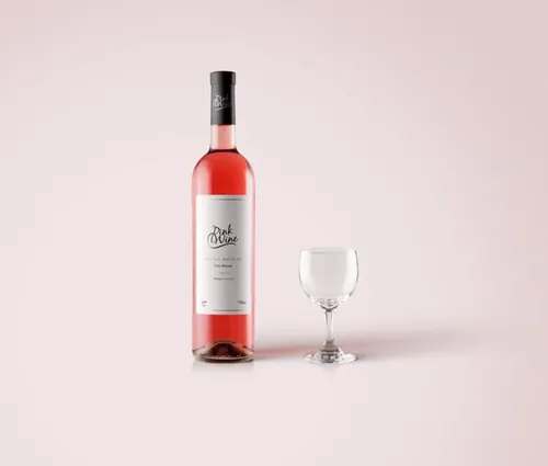 酒瓶模型PSD贴图模板Pink Wine Psd Bottle Mockup