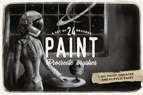 丙烯酸油漆水粉帆布纹理油画水粉颜料效果笔刷 Procreate pai