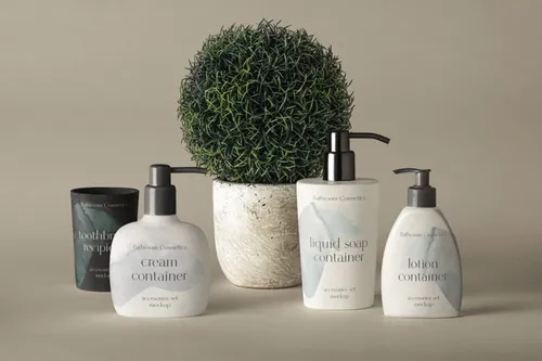 浴室Psd化妆品套装样机 Bathroom Psd Cosmetic Set Mockup 3