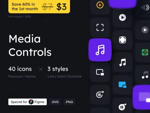 40个多媒体控件图标集 Media Controls Icon Set