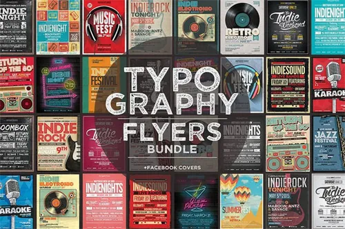复古海报排版设计素材17 Typography Flyers FB Covers