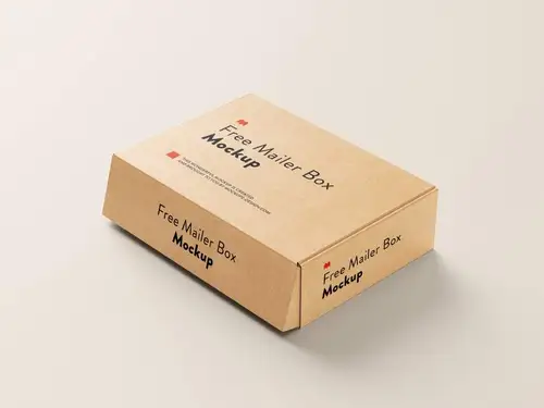 瓦楞纸牛皮纸快递包装盒设计提案样机模板 Mailer Box Mockup 样机模版