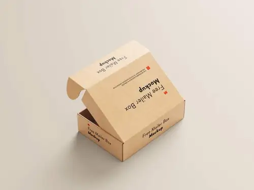瓦楞纸牛皮纸快递包装盒设计提案样机模板 Mailer Box Mockup 样机模版