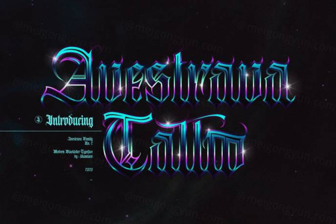 复古暗黑风纹身服装T恤设计理发店标志英文哥特字体 Ilhamtaro - Avestrava Tattoo