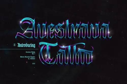 复古暗黑风纹身服装T恤设计理发店标志英文哥特字体 Ilhamtaro - Avestrava Tattoo