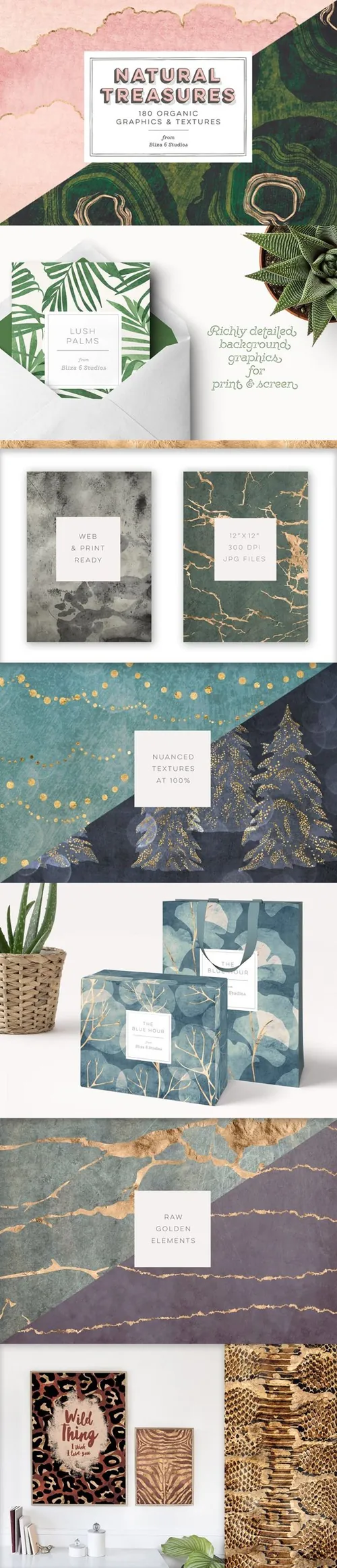 大自然的馈赠动物植物金色纹理图案素材合辑 Natural T