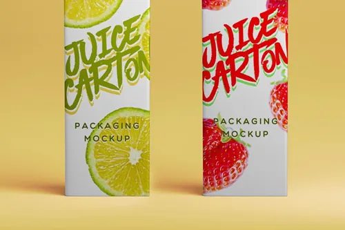 高质量的牛奶纸盒psd果汁瓶样机 Juice Milk Psd Carton Bottle Mockup