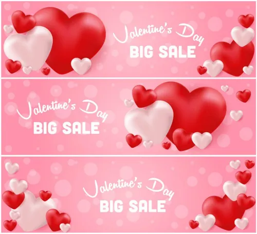 红心气球粉红系情人节/告白日/新婚季/女神节促销矢量海报素材 Valentines Day