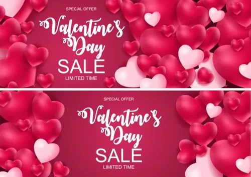 红心气球粉红系情人节/告白日/新婚季/女神节促销矢量海报素材 Valentines Day