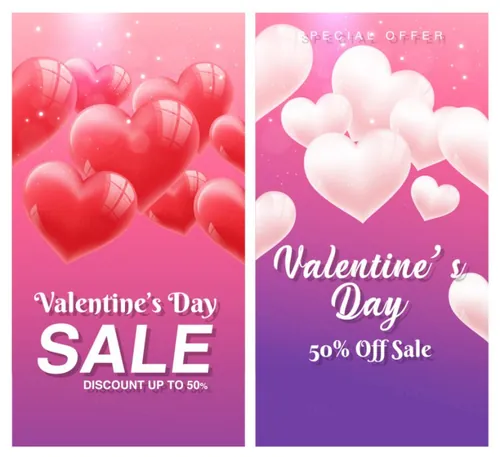 红心气球粉红系情人节/告白日/新婚季/女神节促销矢量海报素材 Valentines Day