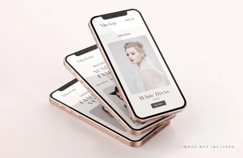 玫瑰金苹果iPhone手机UI设计贴图展示PSD样机模板