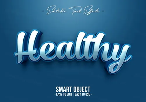 蓝色立体字特效PS文本样式素材 Healthy text style effect
